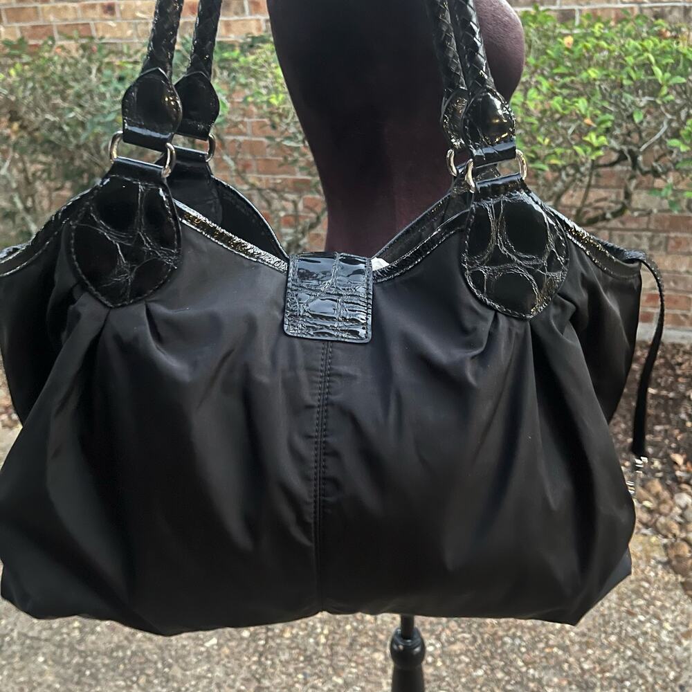 Brighton Nichelle Handbag Tote Black Nylon Patent Leather - Picture 4 of 8